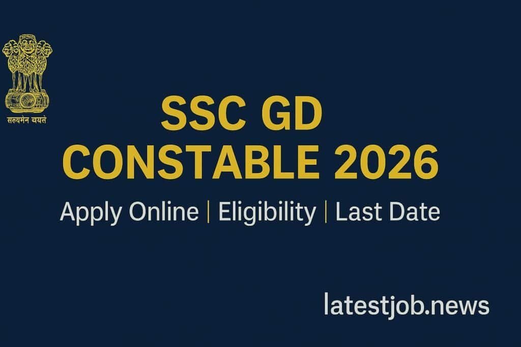 A promotional image for SSC GD Constable 2026 recruitment, highlighting application, eligibility, and last date.