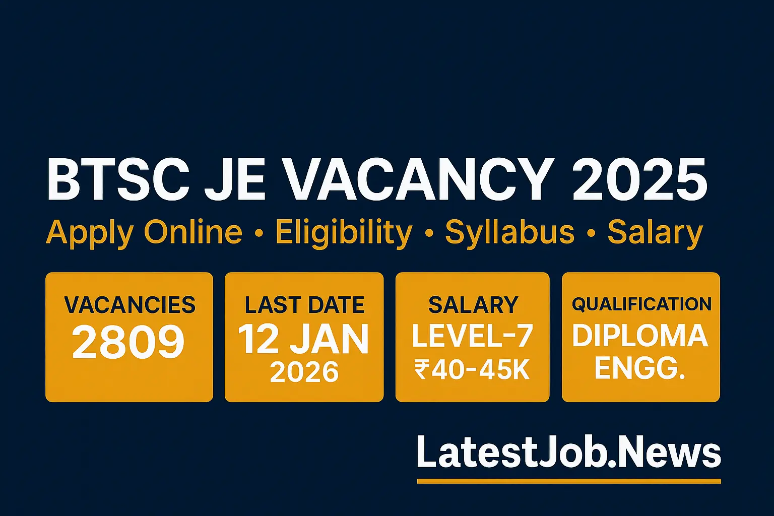 BTSC JE Recruitment 2025 : Apply Online for 2809 Junior Engineer Posts | Eligibility, Syllabus, Salary, Selection Process